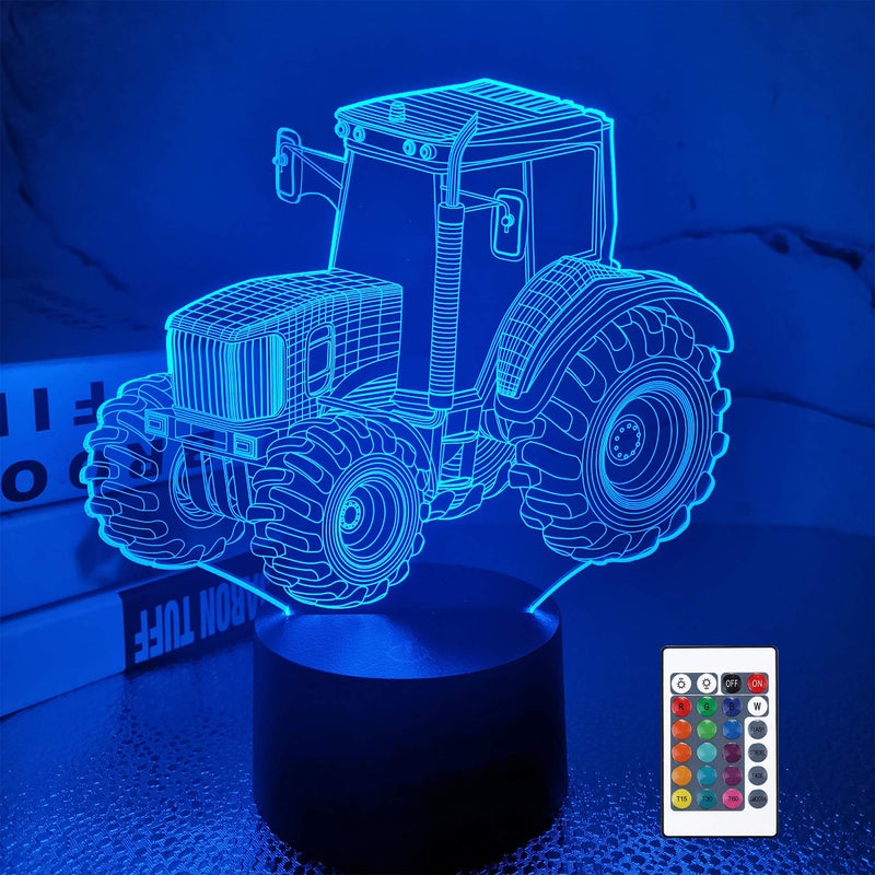 FULLOSUN 3D Illusion Lamp, Tractor Car 3D Night Light for Kids with 16 Colors Changing Remote Control, Bedroom Decor Creative Birthday Gifts for Boys Kids Baby - Image 1